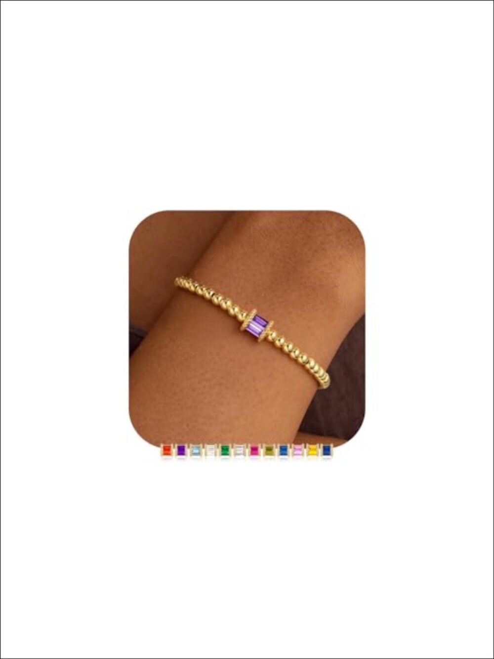 14k Gold Plated Beaded Birthstone Bracelet Stretch Wristband Gift